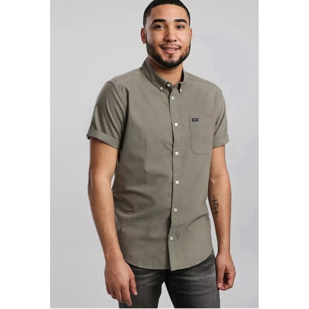 RVCA That'll Do Short Sleeve Stretch Oxford In  Olive Green  XXL